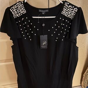Adrianna Papell Black Top with Pearl Accents